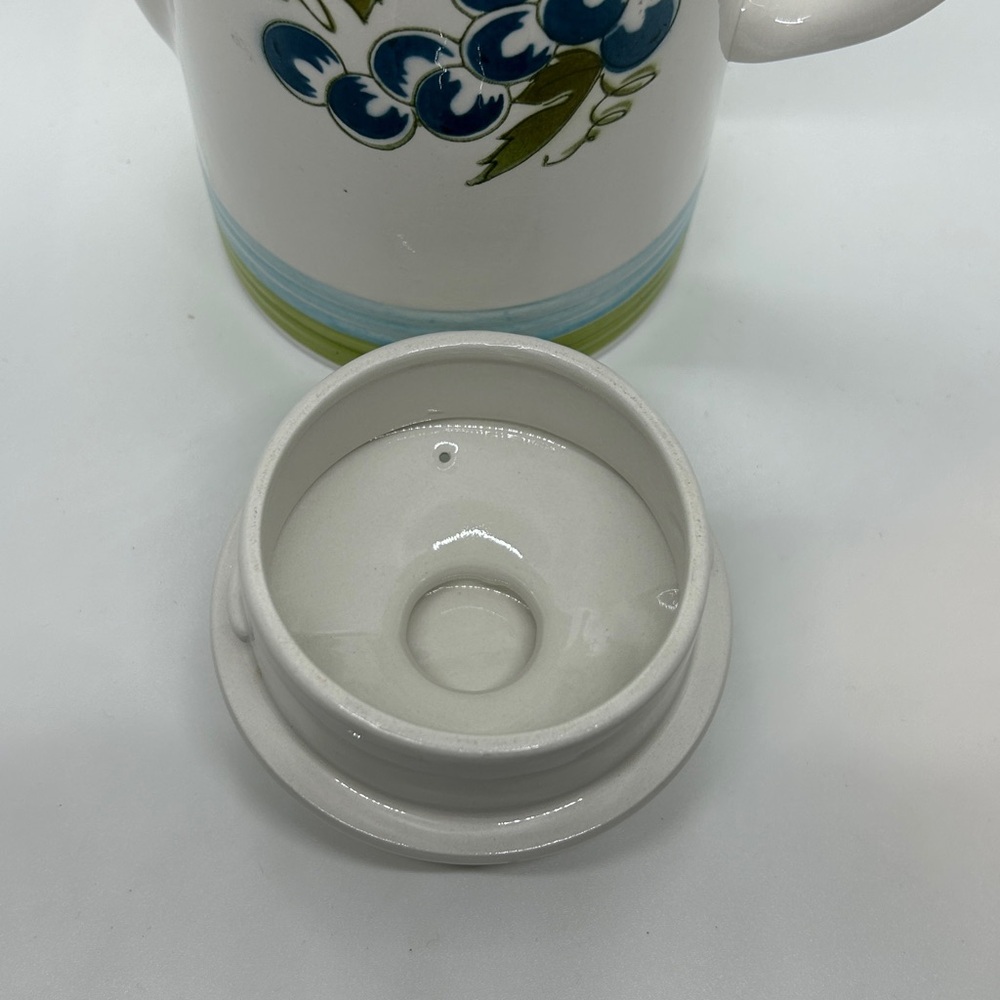 Vtg Harmony House Blue green Grapes 9.25" Ironstone Coffee Pot 9 Cup # 4265 - Picture 9 of 10